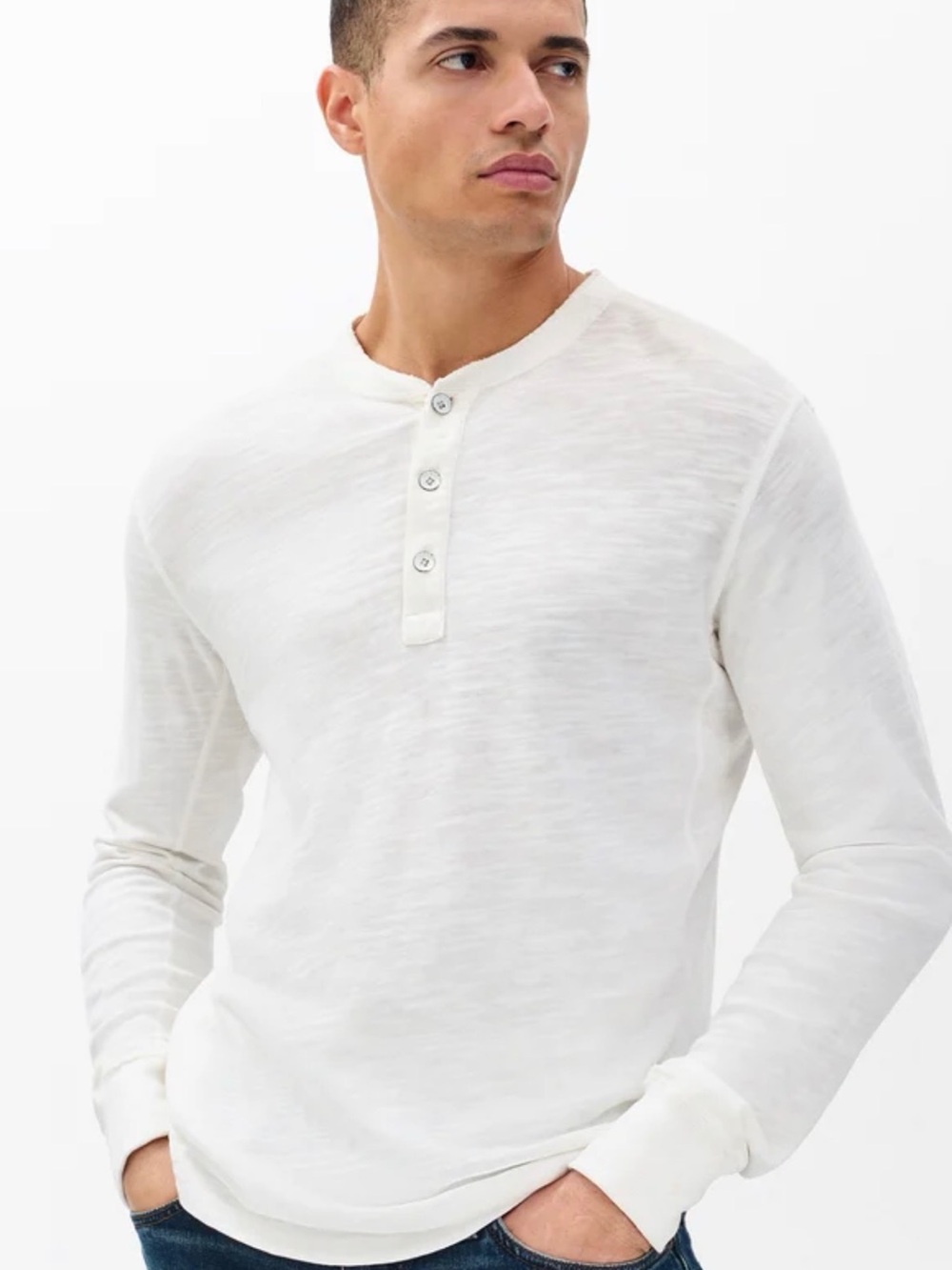 Rag & Bone Men’s Classic Flame Henley Shirt White Long Sleeve Cotton XXL